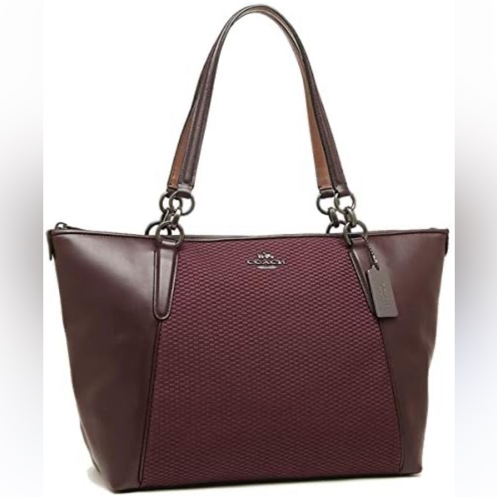 COACH Legacy Jacquard Oxblood Canvas and Leather Tote Bag.